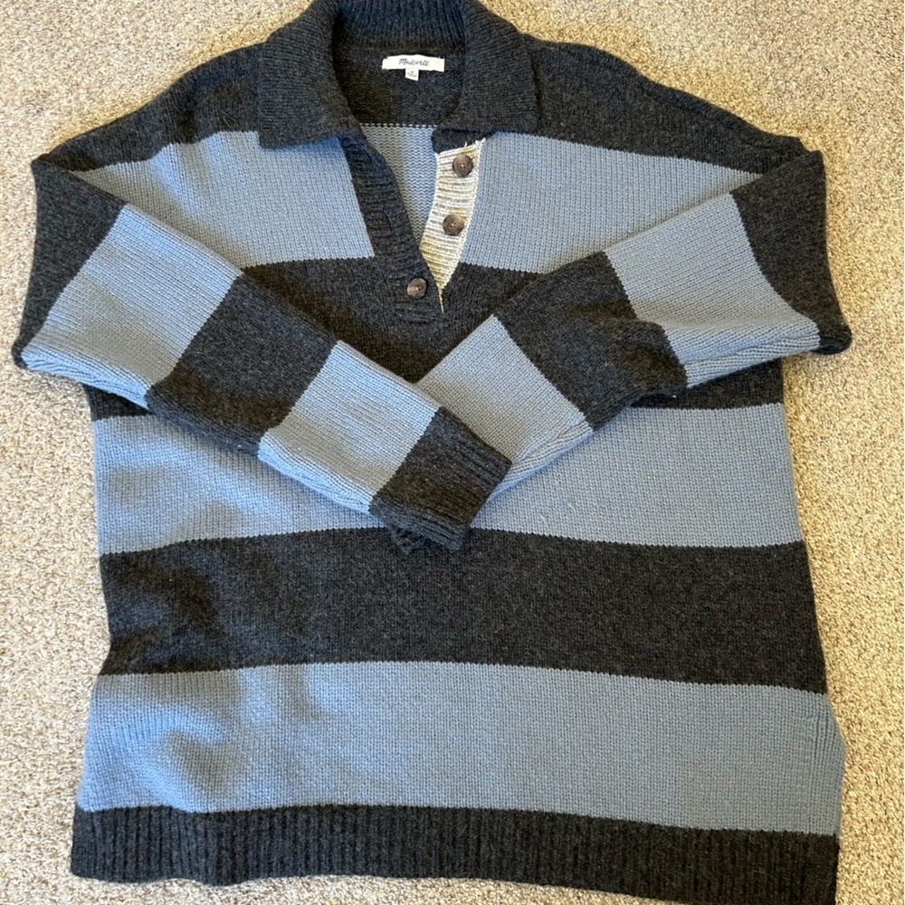 madewell blue and dark grey rugby sweater - Picture 7 of 11